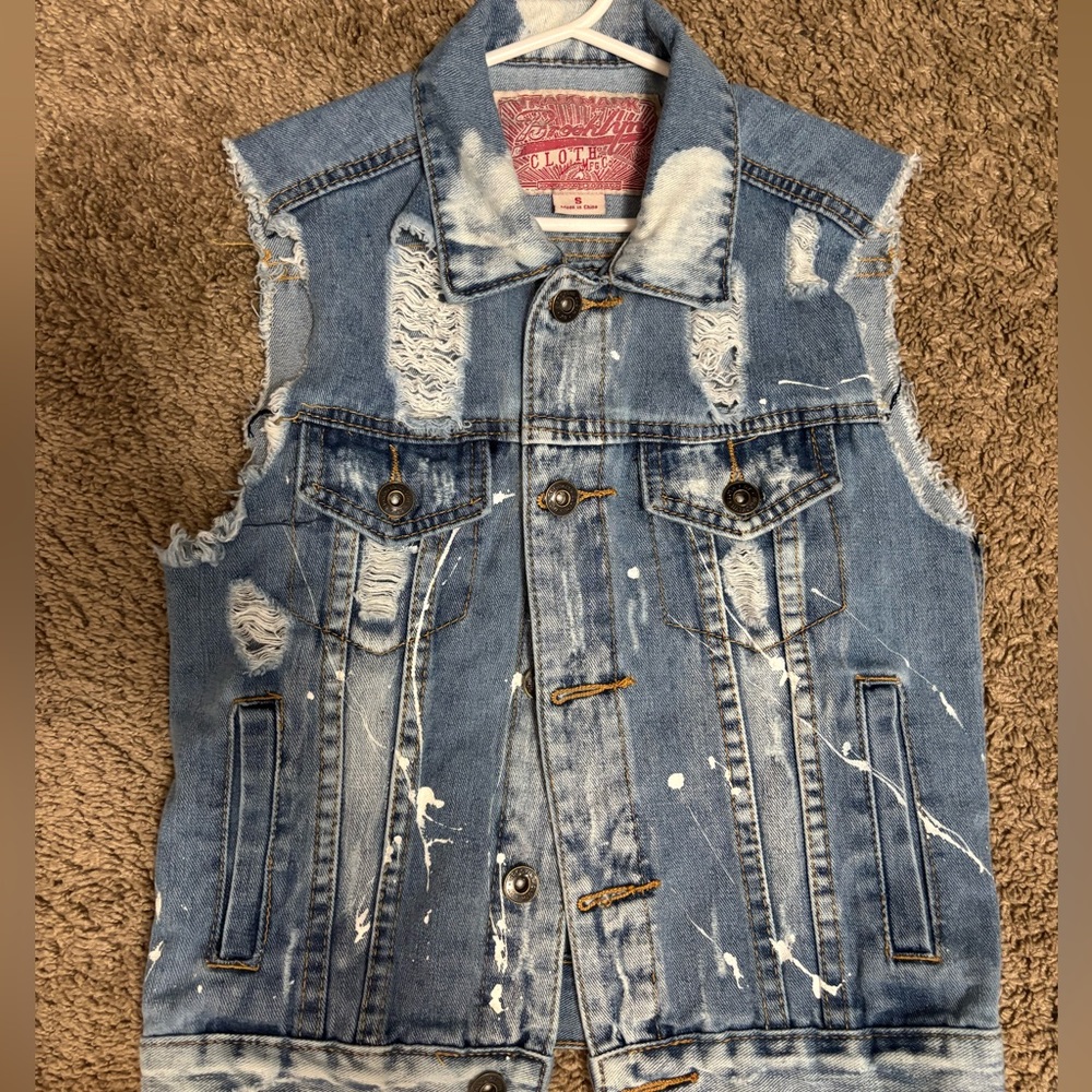 Kids distress trucker vest